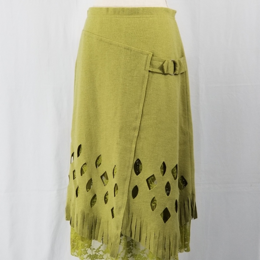 BLACK CAT Lime Green Felt Skirt. Sz L